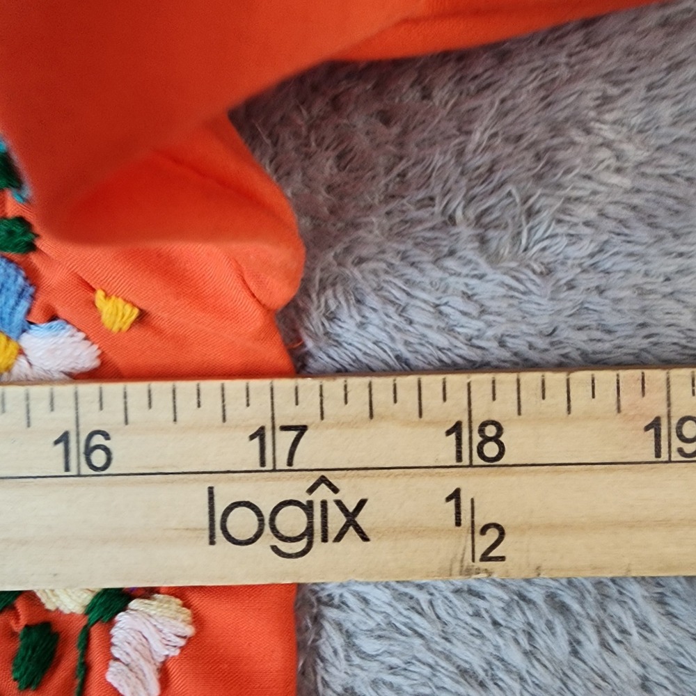 Artesanias Eco-Mex Dress Small Orange Floral Embroidered Mexican Puebla Boho - Picture 3 of 6